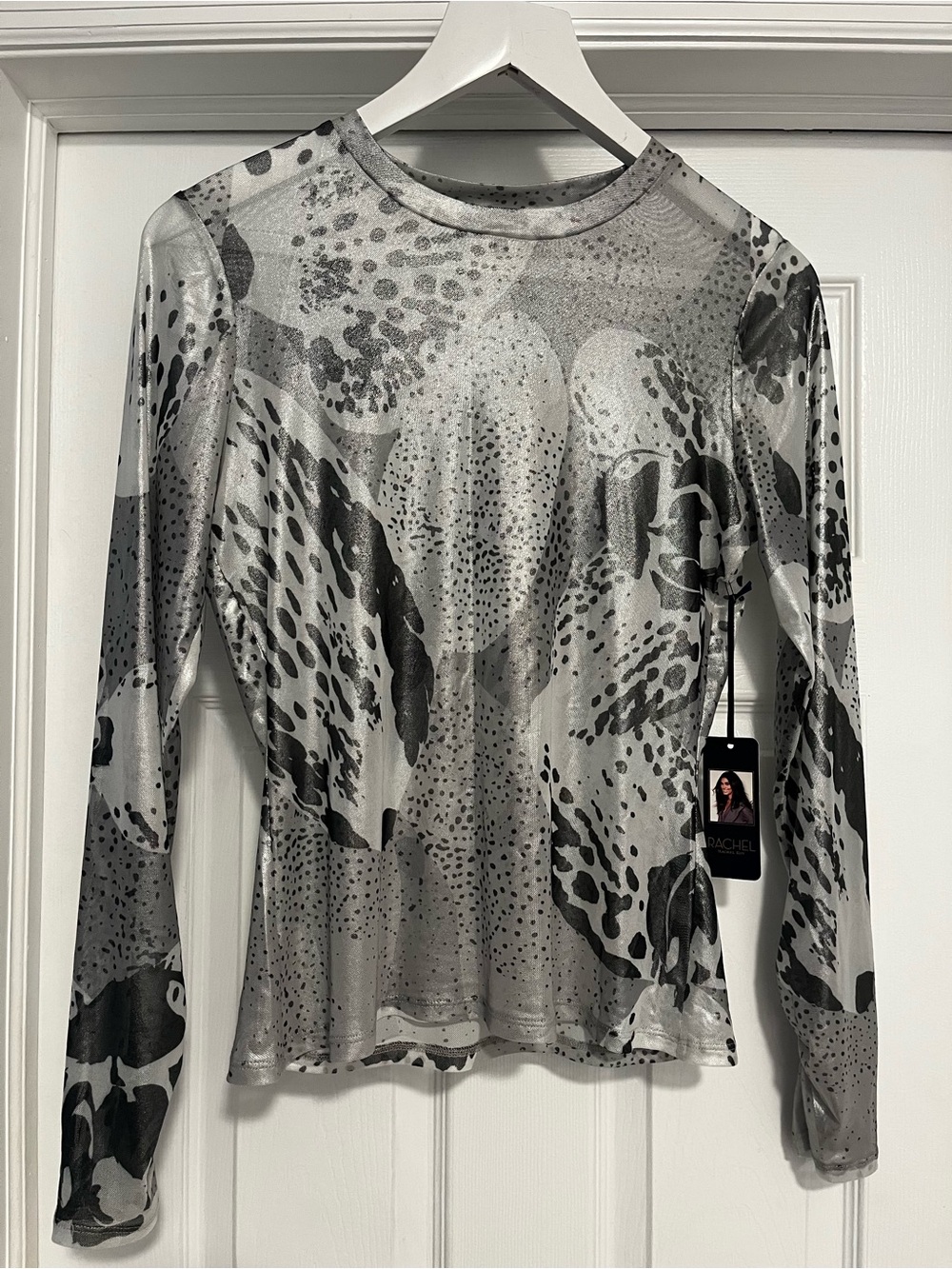 Rachel Gray & Black Abstract Mesh Long-Sleeve Top
